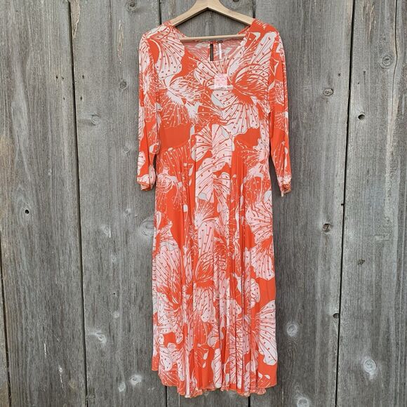 FREE PEOPLE First Kiss Maxi Dress NWT Sz Large Orange Floral Rayon Bohemian - Picture 4 of 16